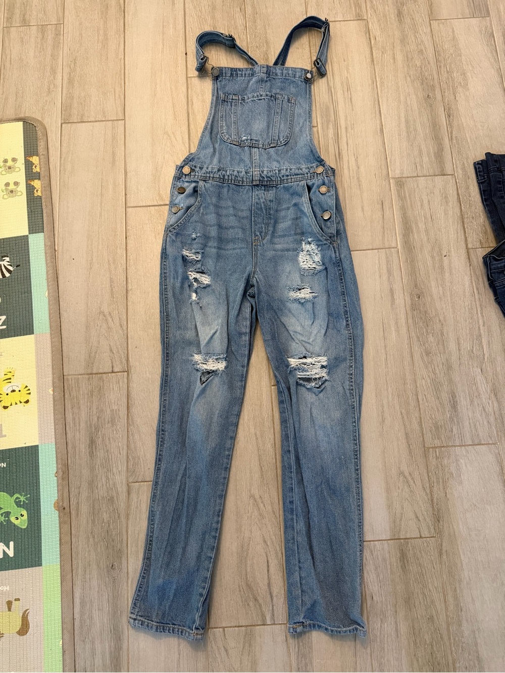 Black Label Light Blue Distressed Denim Women's Overalls
